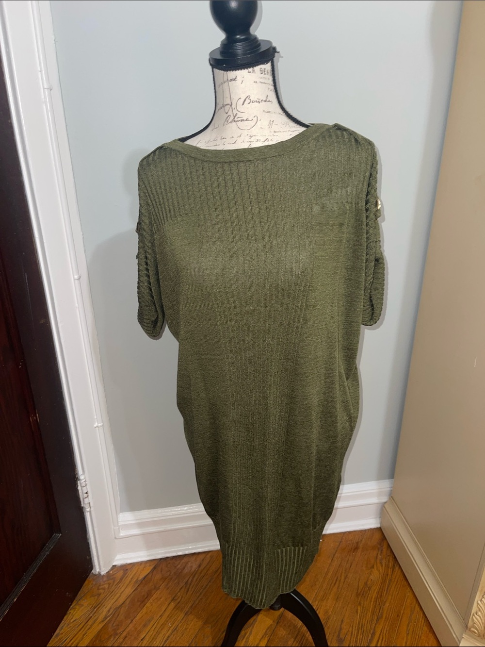NWOT Luisa Spagnoli Olive Green Ribbed Knit Scoop Neck Dress